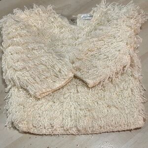 VTG SIDE EFFECTS hand crocheted shaggy loop Women's Sweater shoulder pads